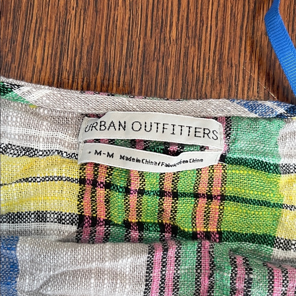 Urban Outfitters Cropped Halter Top Medium Plaid cotton linen Pink blue green - Picture 4 of 7